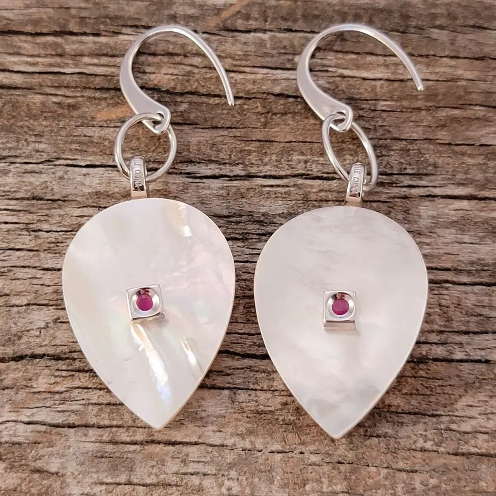 ELLE Sterling Silver Mother Of Pearl Drop Earrings NWOT